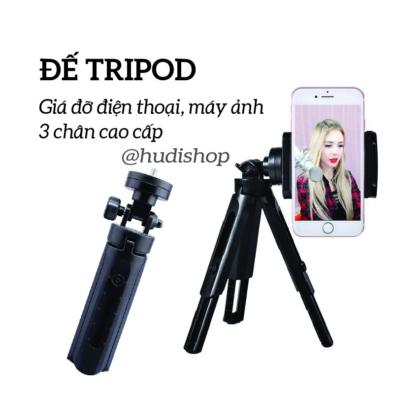 Đế Tripod Giá đỡ điện thoại, chân máy ảnh 3 chân, xoay 360 độ cao cấp - Quay phim, Live stream, Xem phim Hudishop GD368
