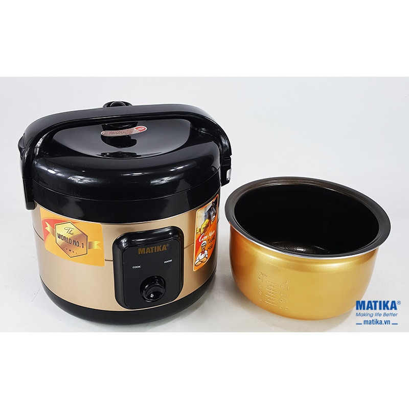 Nồi Cơm Điện Matika MTK-RC1893 (1,8L) Lòng Nồi Siêu Dày Nấu Cơm Ngon Cực Đỉnh, Chuẩn Vị Cơm Mẹ Nấu - [Bảo Hành 12 Tháng]