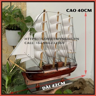 [Lắp ráp sẵn] Mô hình thuyền gỗ trang trí tàu chở hàng Le Belem - Dài 42cm - Buồm Trắng