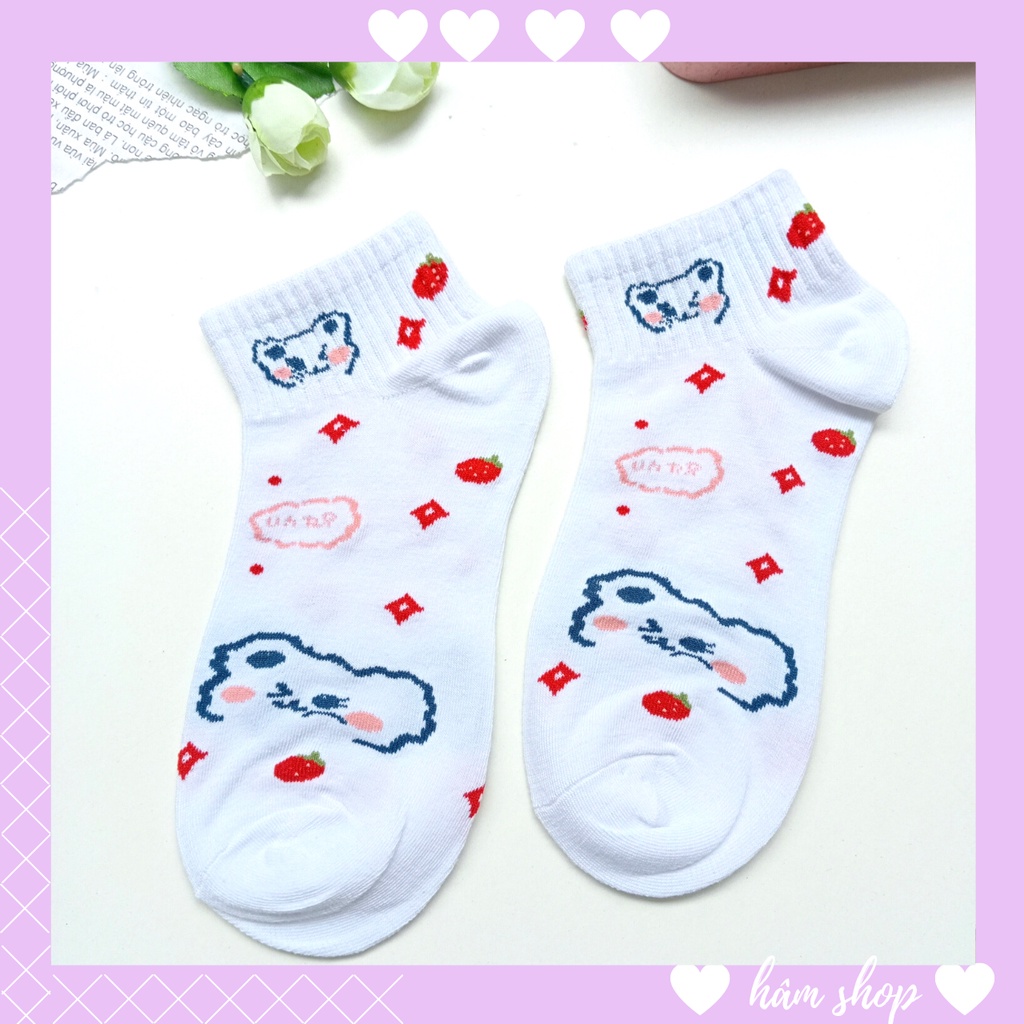 Tất Nữ Cổ Ngắn Cotton Họa Tiết Cute Phong Cách Hoạt Hình Hàn Quốc Dễ Thương Thoáng Mát Co Giãn 4 Chiều