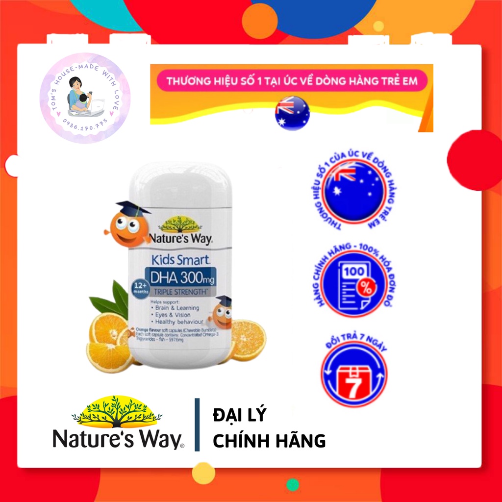 Viên Nhai Nature's Way Kids Smart DHA 300mg Triple Strength Tăng Cường Sự Phát Triển Của Trẻ 50 Viên