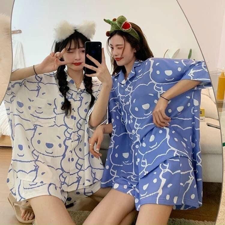 Bộ ngủ pijama hoạt hình freesize tay cộc quần cộc mùa hè chất kate mềm, FOM 40KG 58KG