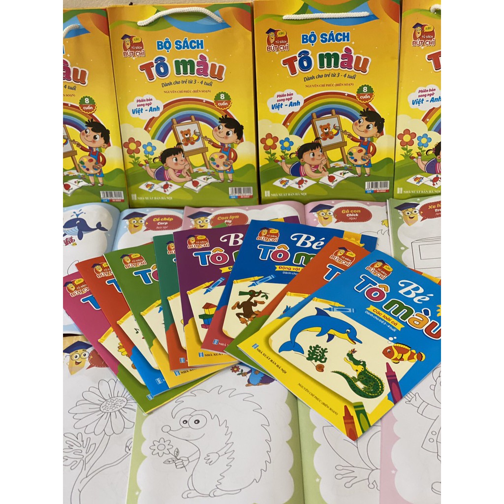 Túi 8 quyển tô màu các chủ đề cho bé