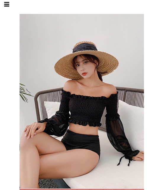 [BKN651] &lt;HÀN&gt; SET BIKINI TAY BỒNG ĐEN KIỂU HÀN (CẠP CAO)