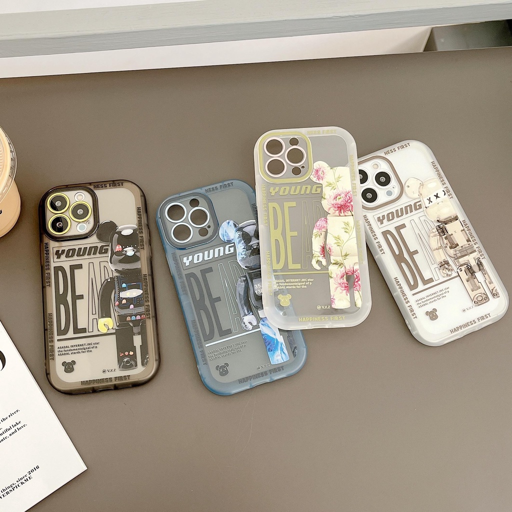 Sang Trọng Ốp Điện Thoại Mềm Hình Gấu Và Hoa Cho iphone 13 Pro Max i13 13pro 11ProMax i11 X XR Xs Max 12Pro 12 Pro Max
