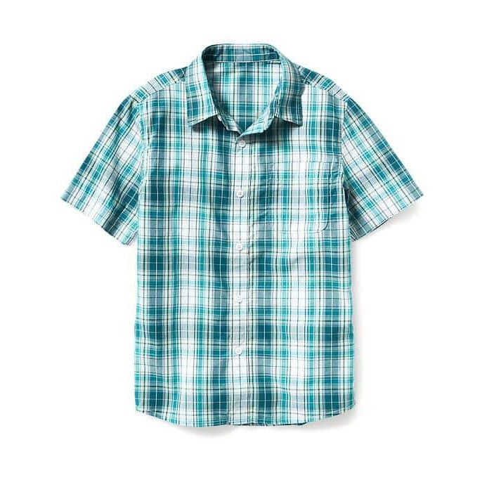 Áo sơ mi bé trai chính hãng Old Navy nhập từ Mỹ - Plaid Poplin Shirt for Boys - Twilight Aqua