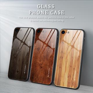Ốp điện thoại kính cường lực in họa tiết vân gỗ thích hợp cho iPhone 7 8 6 6S Plus SE 2020