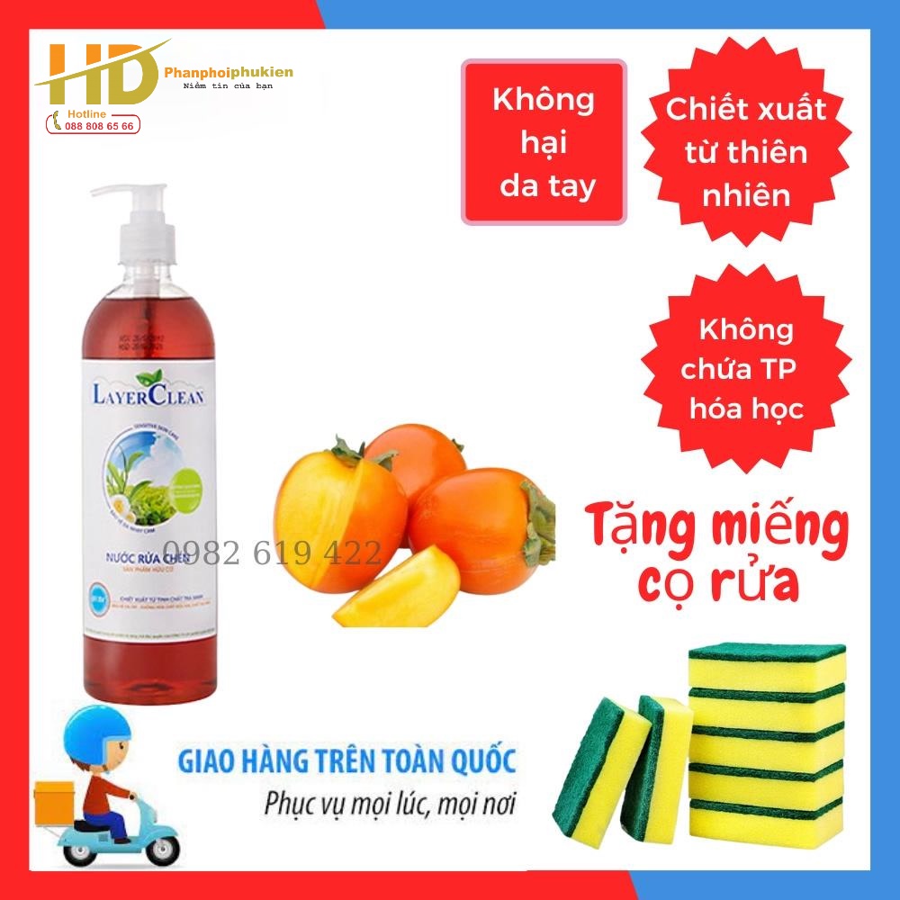 Nước rửa chén bát hữu cơ Layer Clean Hương Quế, Hương Quả Quýt, Hương Quả Hồng loại 2Lit - Tặng miếng mút cọ rửa cao cấp