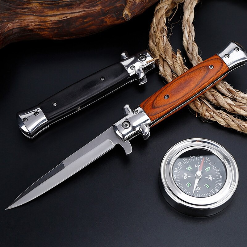 Dao phượt gấp gọn cá kiếm cao cấp tay cầm gỗ nhiều màu HUTI KNIFE