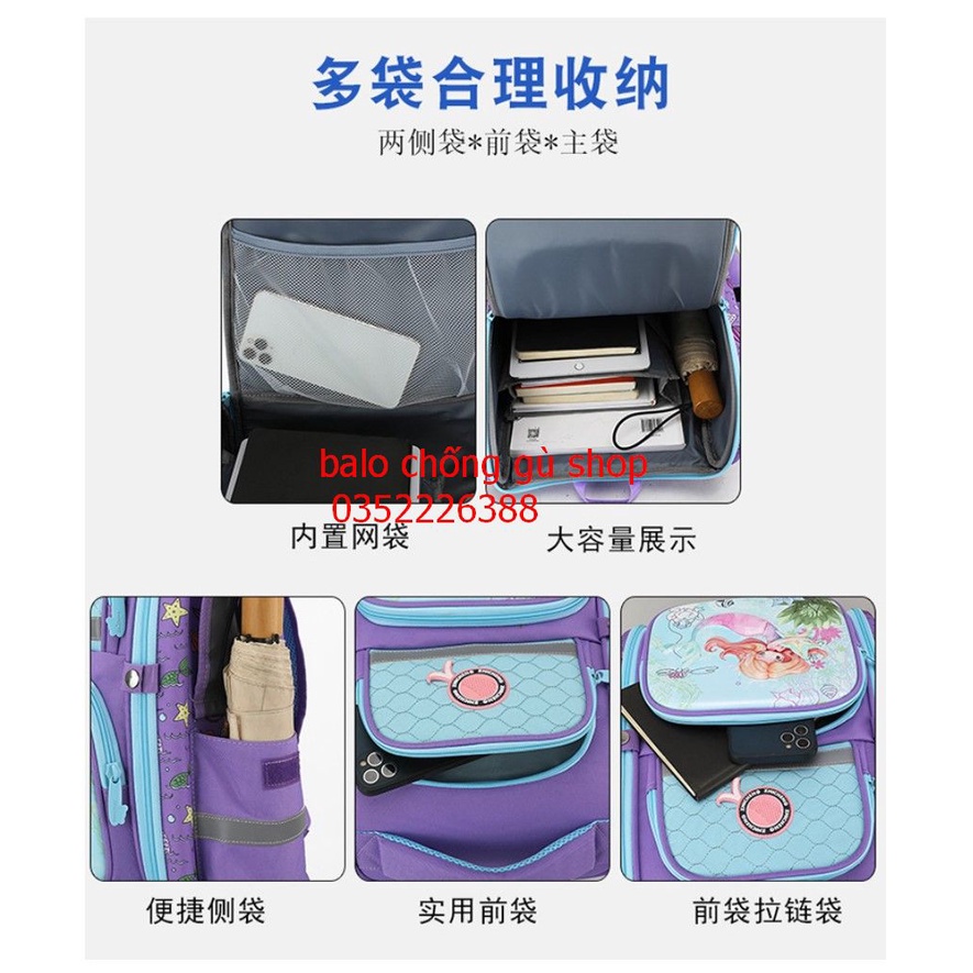 Balo cho bé nam nữ tiểu hoc, Balo chống gù cấp 1 bé trai gái siêu nhẹ, in 3D cao cấp dễ thương