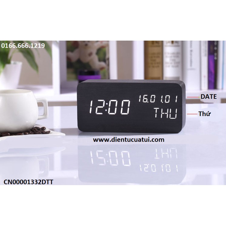 Đồng hồ Led gỗ để bàn hình chữ nhật Ngày Tháng Năm