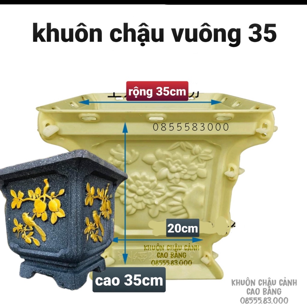 khuôn đúc chậu cảnh vuông 35x35. [chất liệu ABS siêu bền] khuôn có lòng trong dễ dàng sử dụng cho người mới bắt đầu