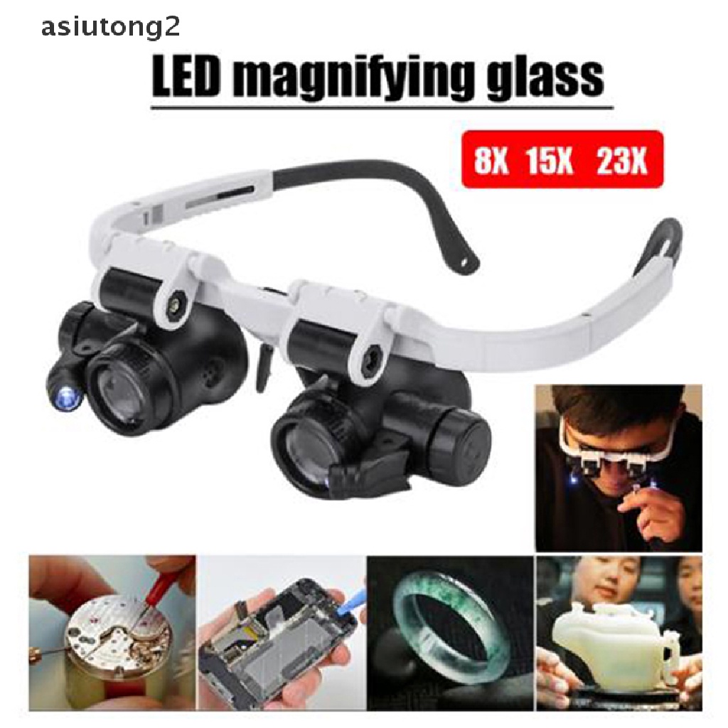 Kính Lúp Đeo Đầu Phóng Đại 8X 15X 23X Có Đèn LED Cho Thợ Làm Đồng Hồ Đeo Tay asiutong2