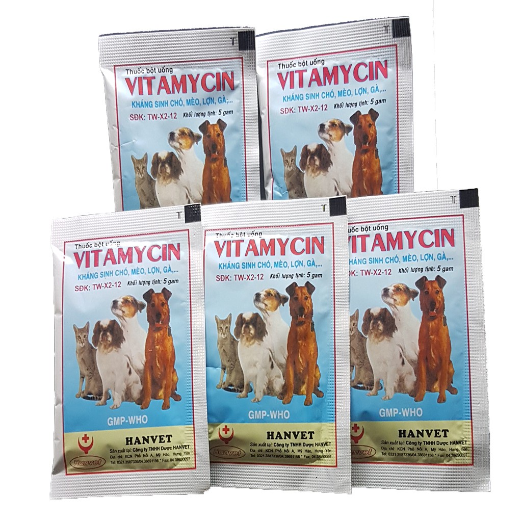 Vitamycin gói 5gr Kháng sinh chó mèo - đi ỉa chó kiết lị chó dạng uống