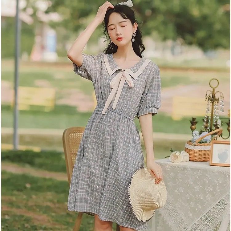 Đầm Dài Vừa Tay Ngắn Eo Cao Ôm Dáng Họa Tiết Kẻ Sọc Phong Cách Hàn Quốc Thời Trang Mùa Hè Mới Cho Nữ