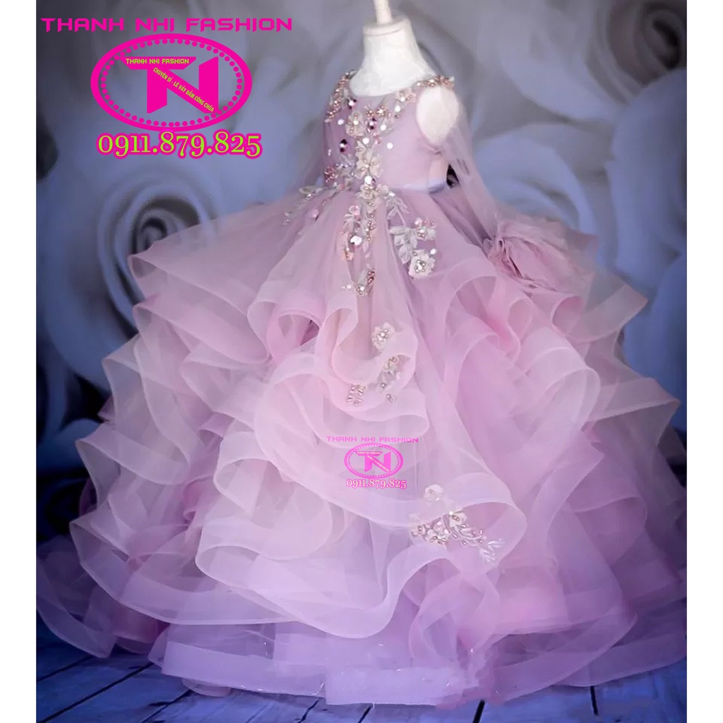 Váy Công Chúa Nhiều Tầng Tím Phong cách Tây Âu - Váy Bé Gái - Hàng thiết kế cao cấp TNVIP001