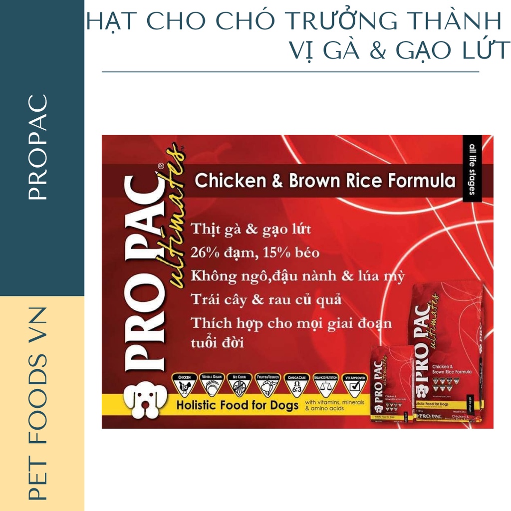 Hạt cho chó trưởng thành PROPAC Chicken &amp; Brown Rice 2,5kg vị Gà &amp; Gạo Lứt