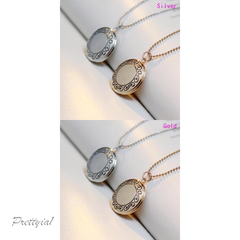 [PRETTYIA1] Retro Round Shape Photo Charm Locket Openable Box Pendant Necklace Chain