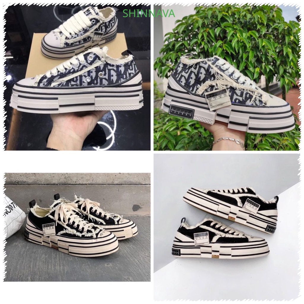 Giày Xvessel bản trung đế gỗ phun box bill cv rách hot trend nam nữu D83CuDF81Tặng