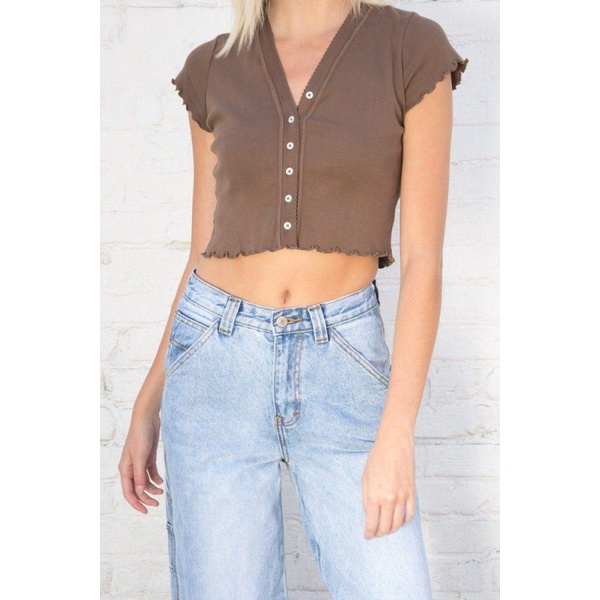 Áo croptop dáng ngắn cài khuy Paige Ruffle Top