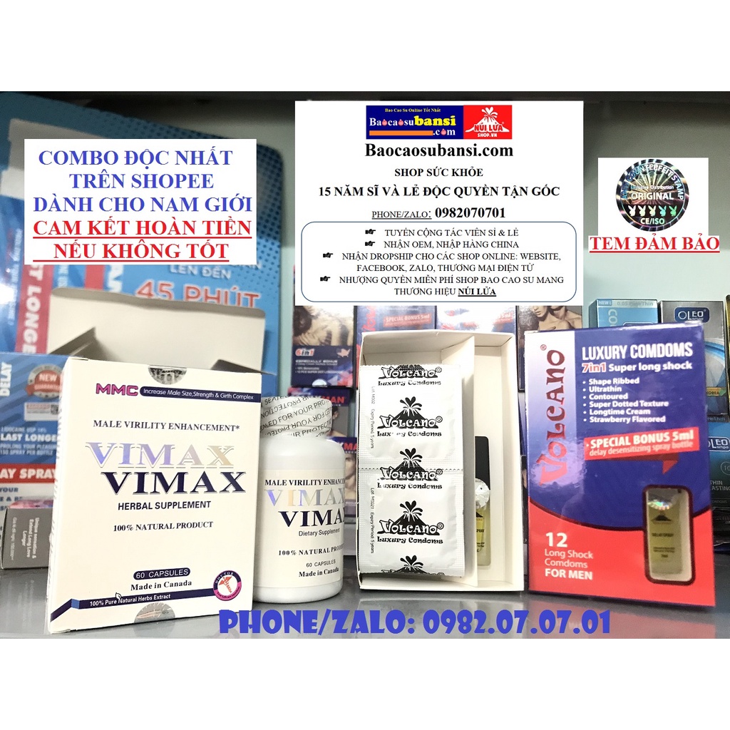 COMBO SINH LÝ NAM ĐẶC BIỆT TRÊN SHOPEE - CAM KẾT CHẤT LƯỢNG ĐỔI TRẢ - BAO CAO SU VOLCANO7IN1 PLUS + VIÊN UỐNG VIMAX