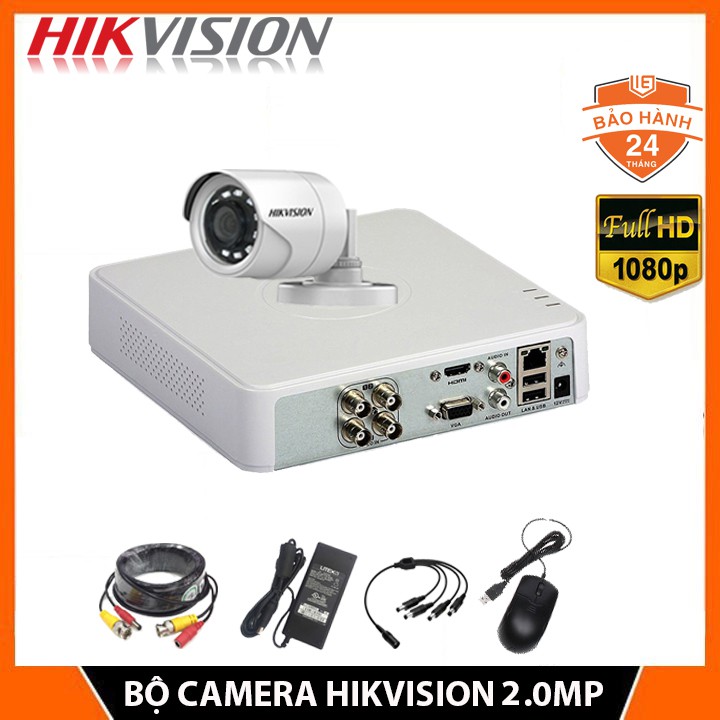 Bộ 1 Camera giám sát Kèm đầu ghi 2.0MP HIKVISION chính hãng FHD 1080P - KÈM HDD+đủ phụ kiện lắp đặt - Bảo hành 24 Tháng