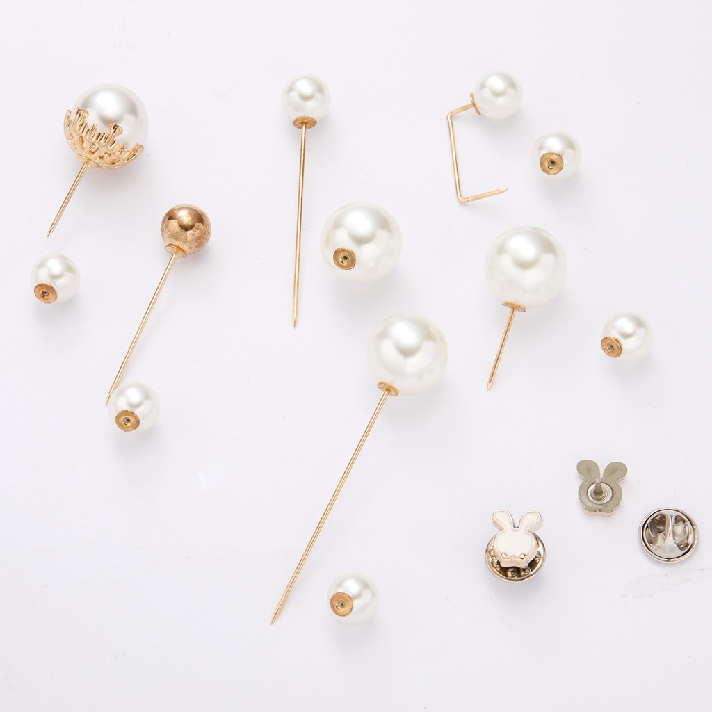 Set 4/6 ghim cài áo hình tròn đính đá ngọc trai nhân tạo thời trang
