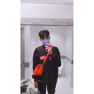 Áo Khoác Dù BOMBER MARCUS Đen Viền Đỏ Unisex