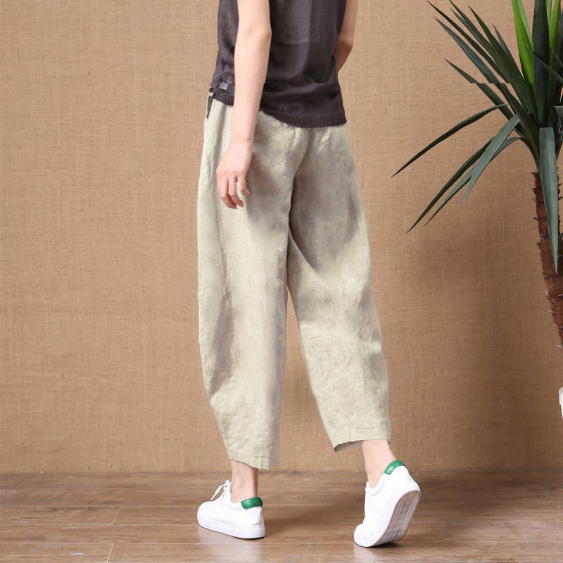 Quần Baggy95Cotton Quần Nữ Mùa Hè Chín Lỏng Lẻo Mỏng Giả Bông Đàn Hồi Chân Rộng Cổ Điển Văn Học Và Nghệ Thuật Quần Âu Ho