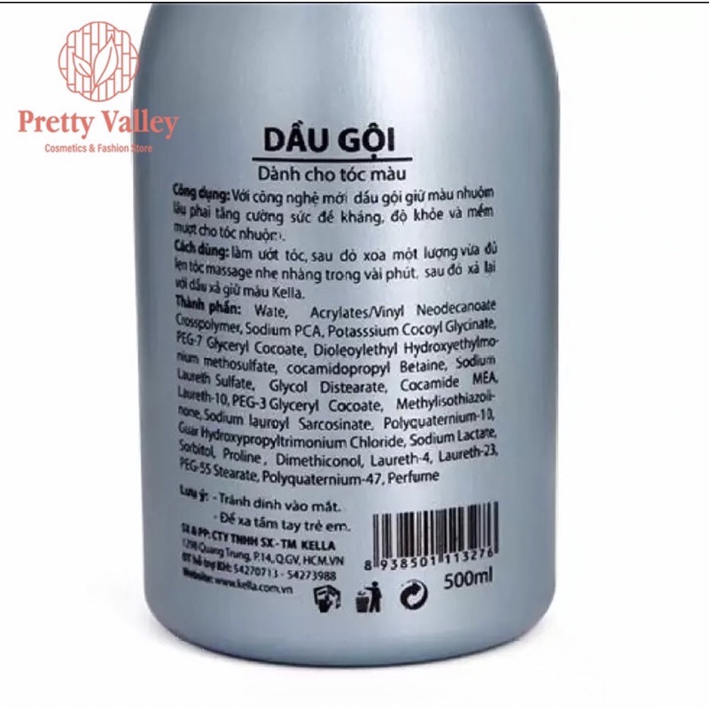 COMBO Dầu gội và dầu xả giữ màu tóc nhuộm Kella 500ml, giữ màu tóc nhuộm bền màu, lâu phai