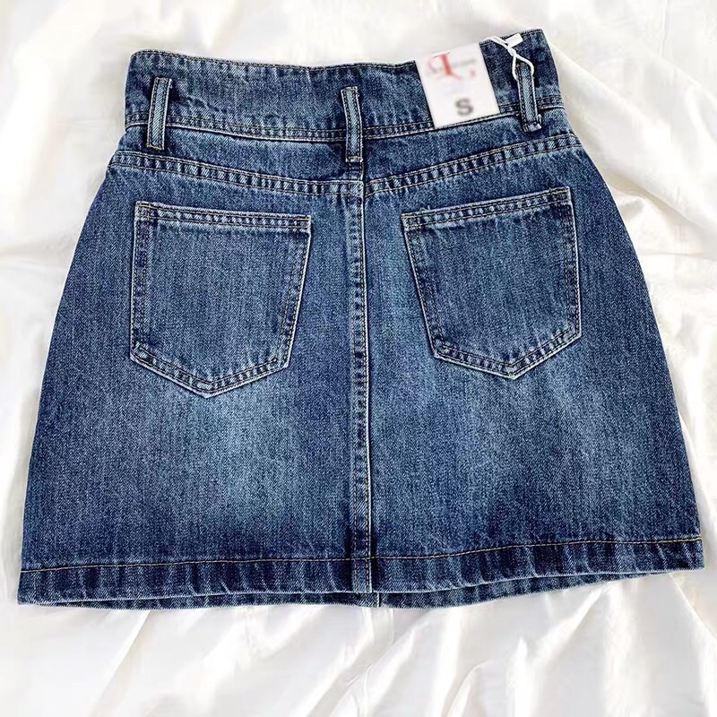 Chân váy chữ A jeans cạp cao