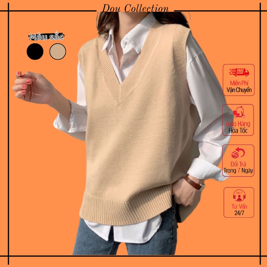Áo gile len trơn Unisex Vintage Áo len không tay cổ V cá tính thời trang thu đông - Mã TA004