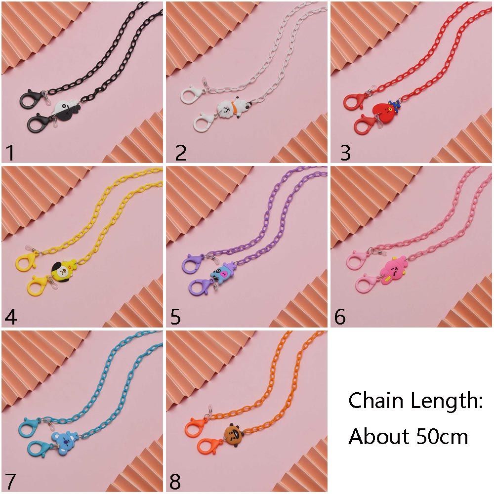 [Hàng mới về] Dây xích đeo kính chống trượt gắn hình BT21 bằng acrylic hợp thời trang cho nữ