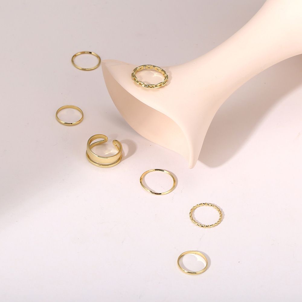 Set 7 nhẫn đeo khớp đốt ngón tay bằng kim loại mạ vàng / bạc phong cách thời trang dành cho nữ