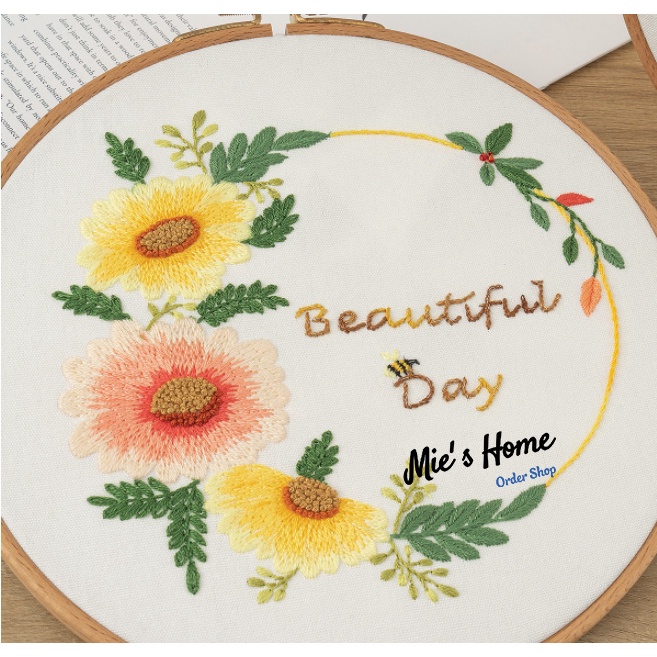 Kit thêu trang trí nhà cửa Bộ Dụng Cụ Thêu Tay Thủ Công Cho Người Mới Bắt Đầu Vải in , kim, chỉ màu - MIE Handmade Shop
