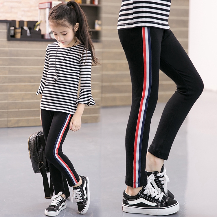 Quần Legging Thể Thao Chất Liệu Cotton Họa Tiết Kẻ Sọc Cho Bé Gái