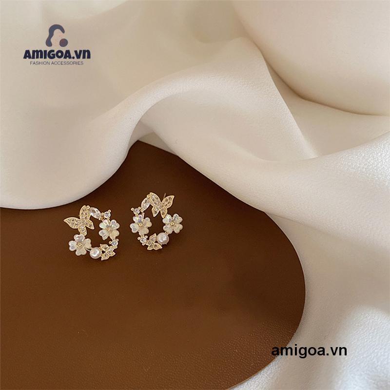 ✨✨Bông tai mạ bạc 925 hình hoa và bướm đính ngọc trai thời trang