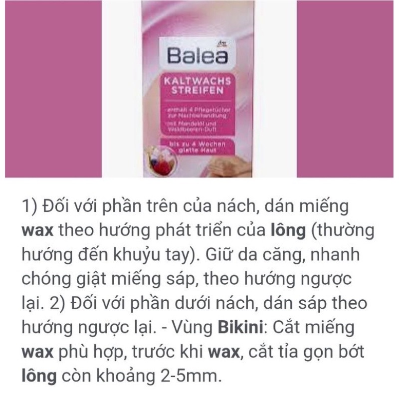 [có che tên] MIẾNG WAX LÔNG BIKINI BALEA, WAX LÔNG BALEA,  MIẾNG DÁN TẨY LÔNG BALEA - HỘP 16MIẾNG TẶNG 4 GÓI DƯỠNG