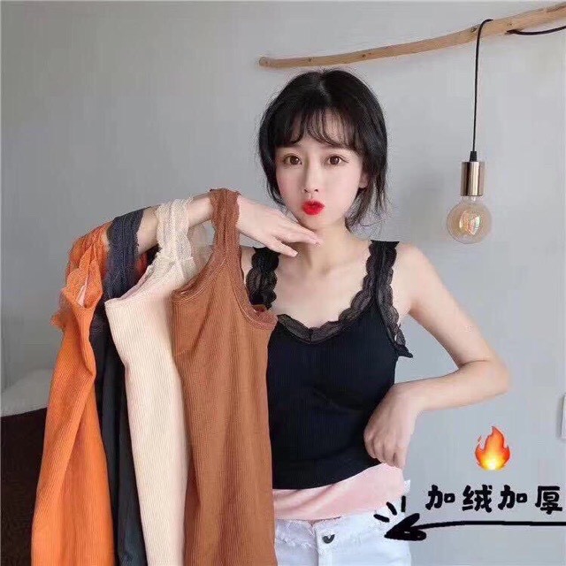 Áo 2 dây ren lót lông siêu ấm