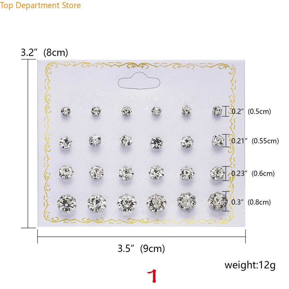 Set 12 đôi hoa tai đính đá thời trang cho nữ