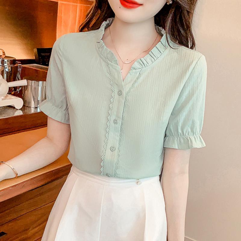 Áo Sơ Mi Chiffon Tay Ngắn Cổ Chữ V Thời Trang Mùa Hè Dành Cho Nữ