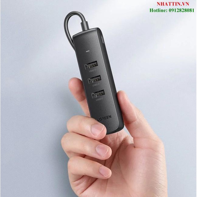 Hub chia USB 2.0 ra 3 cổng USB 2.0 + Lan 100Mbps Ugreen 20984 cao cấp  Chính Hãng