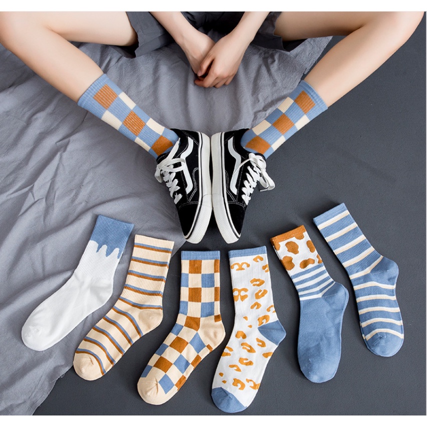 Tất vớ nữ cổ cao caro cotton phong cách hàn quốc dày dặn cute TN10