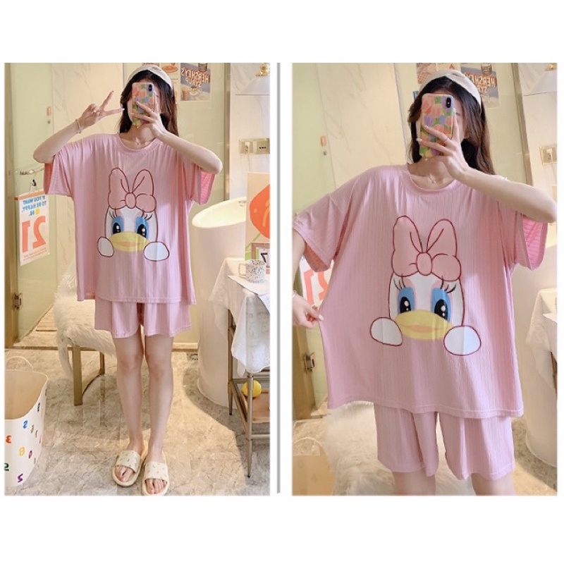 bộ thun mặc nhà short big size hình daisy size lớn 75-115kg