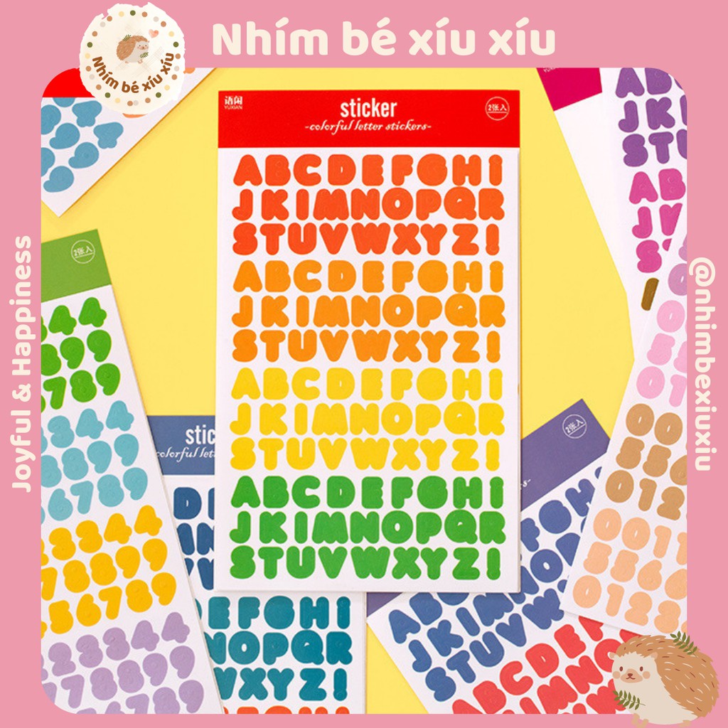 2 tấm sticker chữ cái/số đếm colorful letter nhiều màu sắc infeel.me VT02