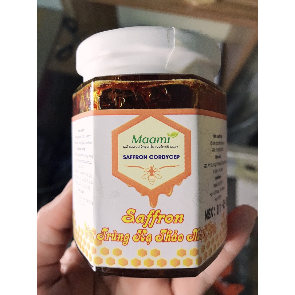 5GR Đông Trùng Hạ Thảo + 1GR Saffron (Nhuỵ Hoa Nghệ Tây Iran) Ngâm Mật Ong Nguyên Chất [Hũ 200ml]