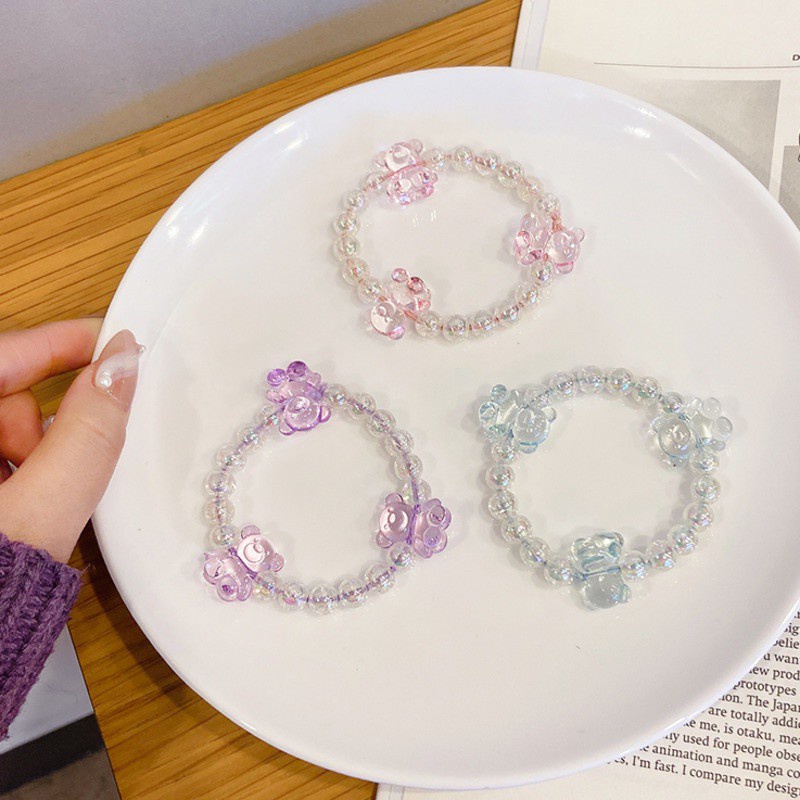 Dễ Thương Vòng Tay Đính Hạt Pha Lê Trong Suốt Hình Gấu Phong Cách Hàn Quốc