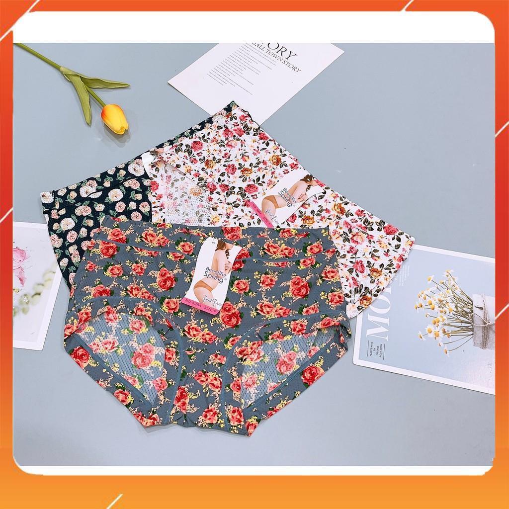 Quần lót nữ su lạnh thông hơi cao cấp nhẹ nhàng thoáng mát cạp cao họa tiết hoa lá trẻ trung Q2859