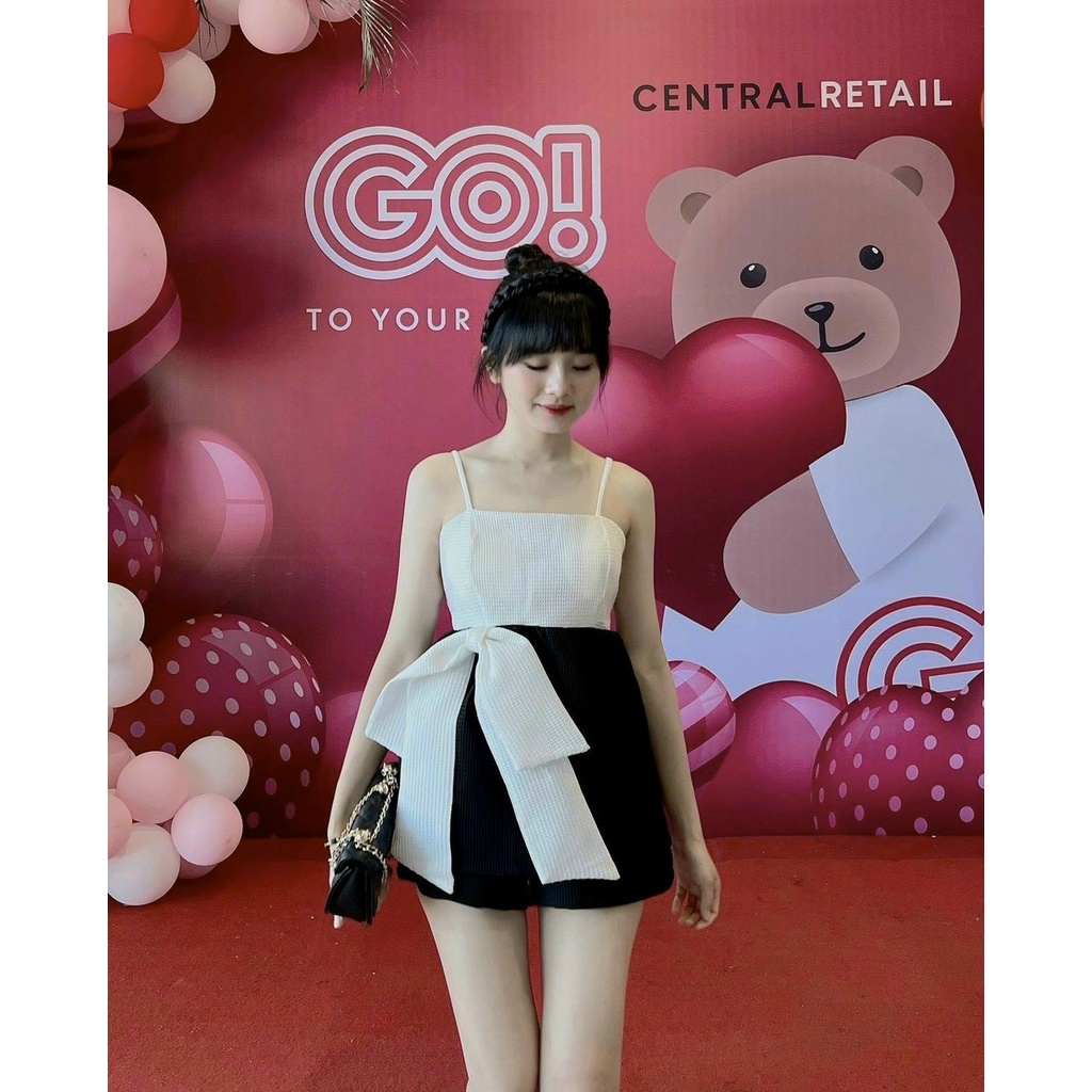 Set Áo Hai Dây Và Quần Ngắn Buộc Nơ Rose Fashion