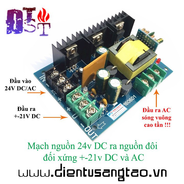 Mạch nguồn vào 24v AC/DC ra nguồn đôi đối xứng +-12/15/18/21/24v DC